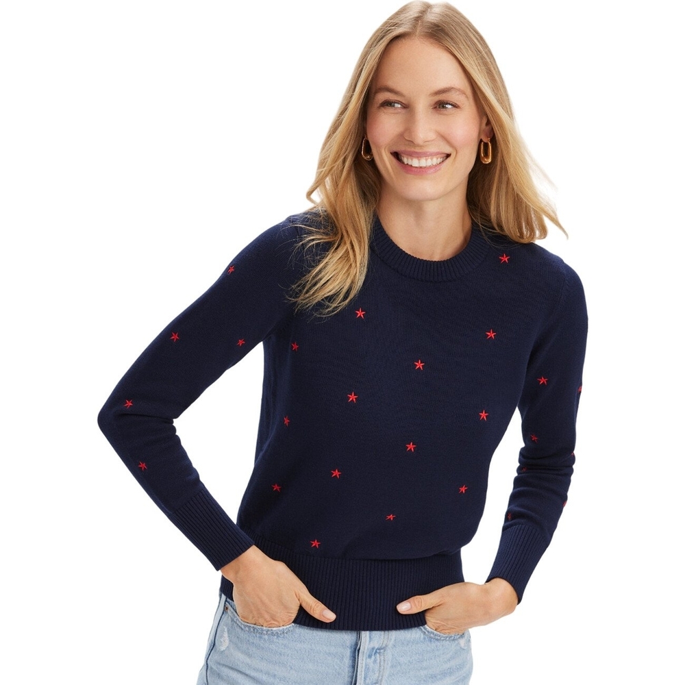Stylish Navy Sweater with Red Star Details